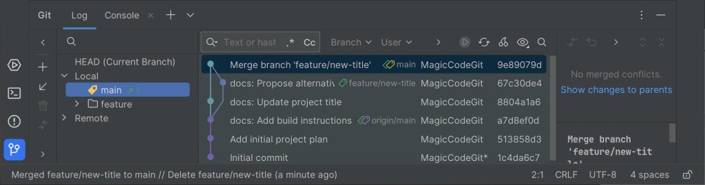 The Git log window