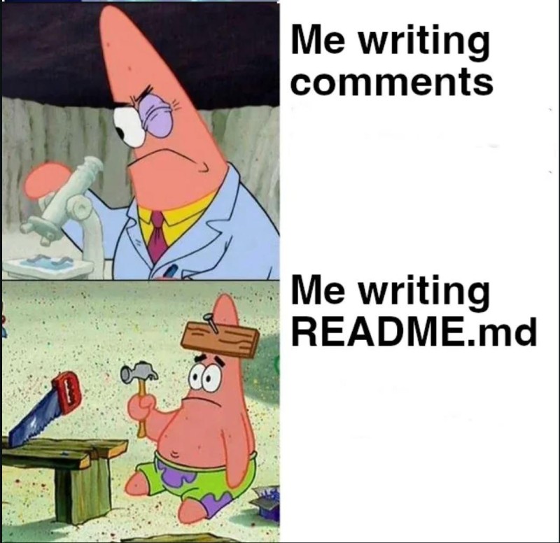 Mem: şərhləri diqqətlə yazırlar, README.md-ni isə başdansovdu tərtib edirlər.