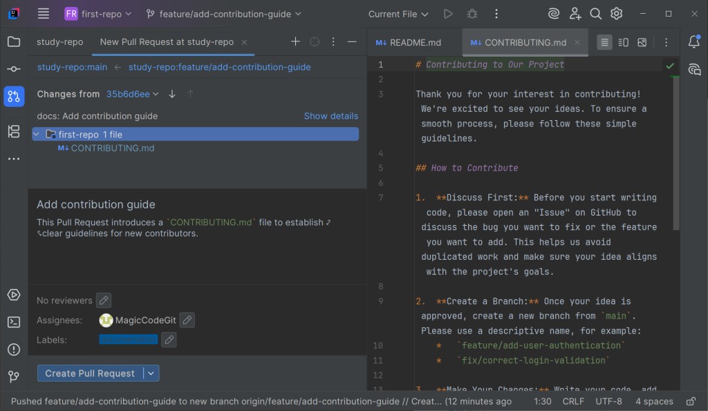 The Create Pull Request window
