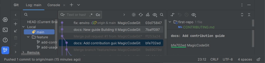 A commit hash in the log