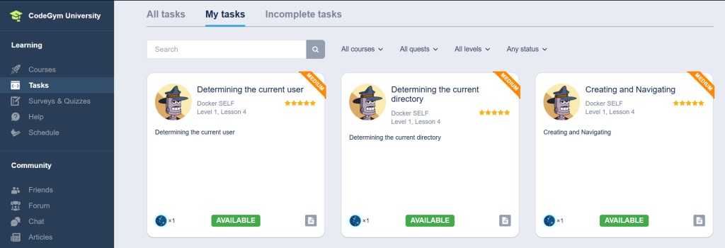 Tasks section