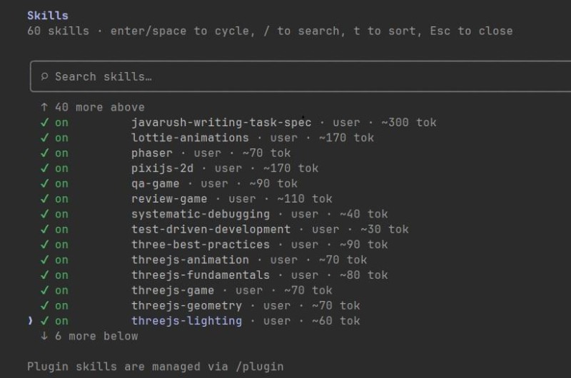 The list of skills in Claude Code
