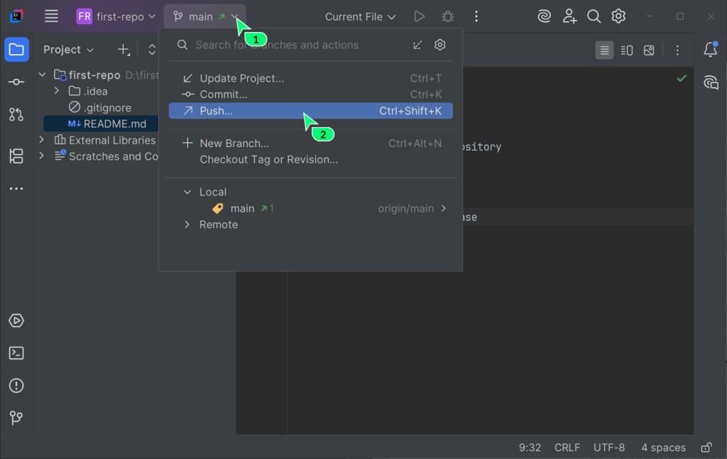 Main Toolbar-da Push düyməsi