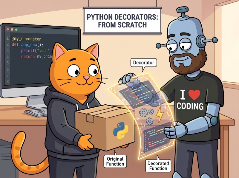 Python code on a dark screen showing decorator syntax with the @ operator and nested function definitions