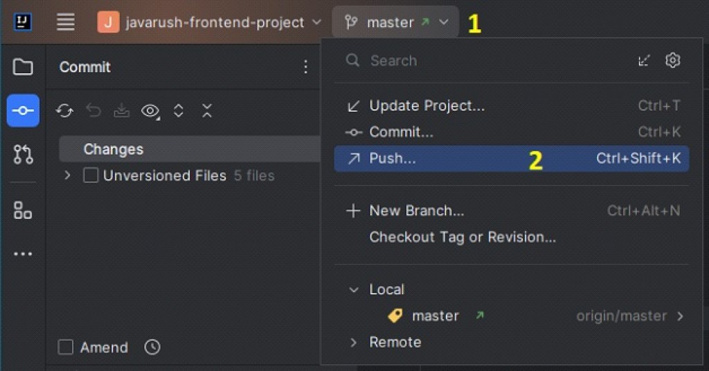 Nhấn vào nút Push