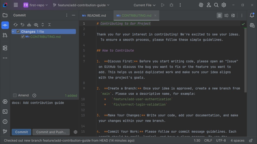 Pushing a new branch to GitHub
