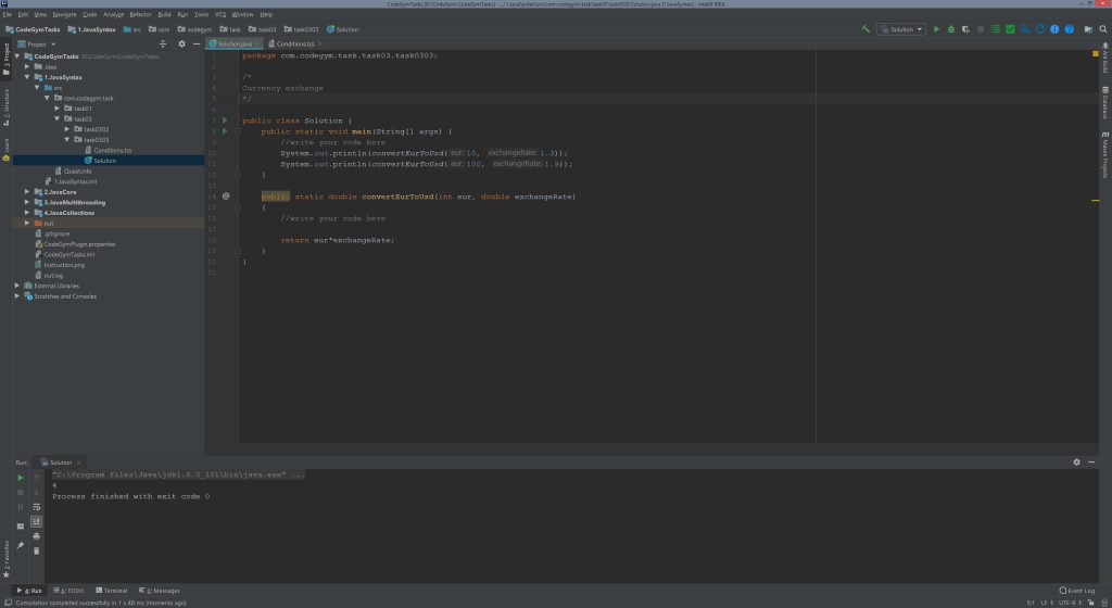 No results in IntelliJ console. - java help on CodeGym